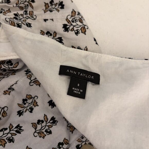 Ann Taylor Tank Top Women's 8 Floral Button Up Tie Sleeveless Lined Shirt - Picture 9 of 12